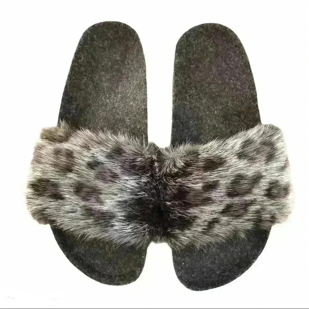 NWB Bayton Kimo Felt Sandal, Slides, Leopard Print, Grey, Black, Size 8, Size 39